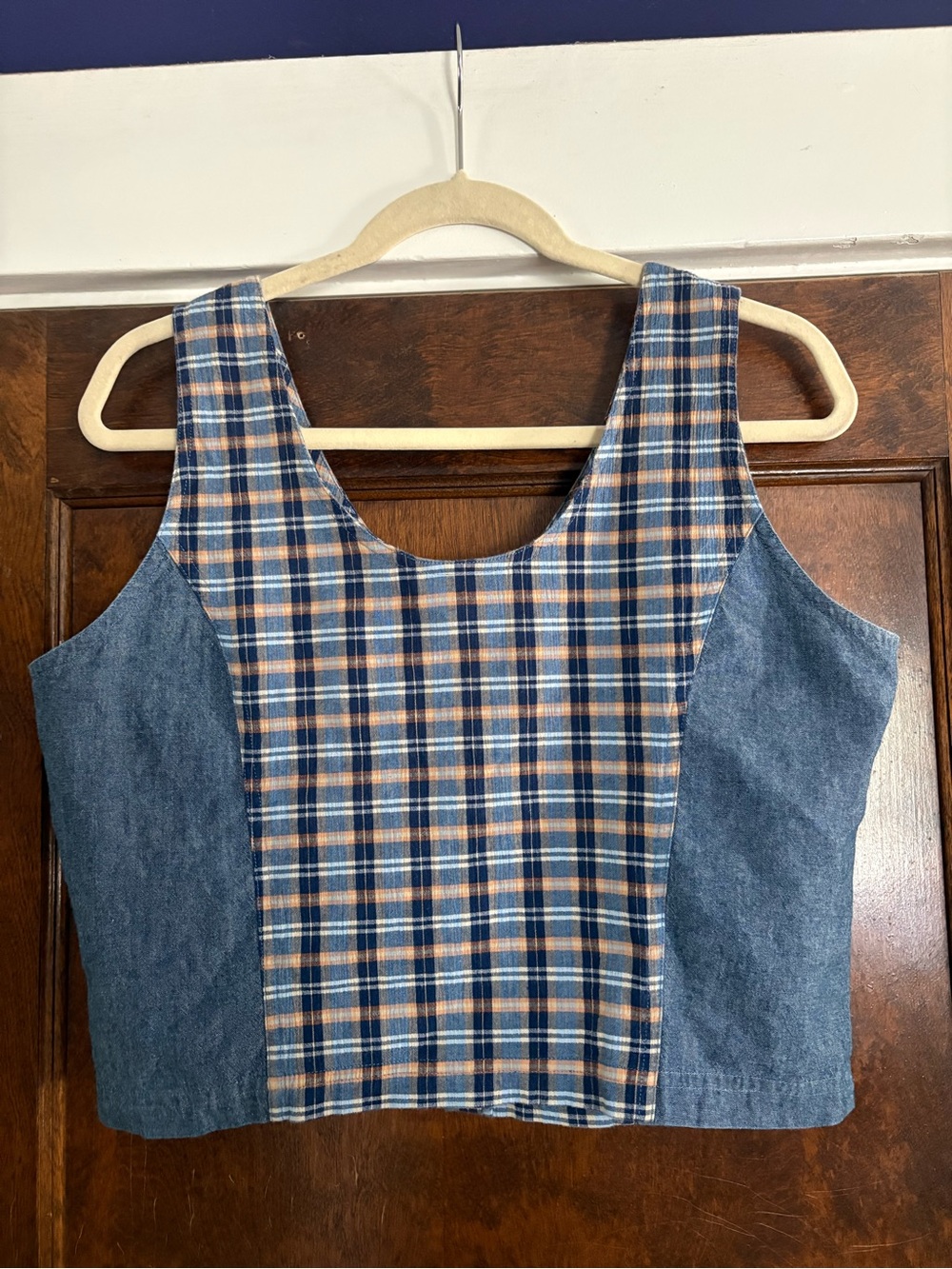 VTG 90s Harley Davidson 100% Cotton Plaid Denim Cropped Vest Top Pearl Snaps L - Picture 2 of 11